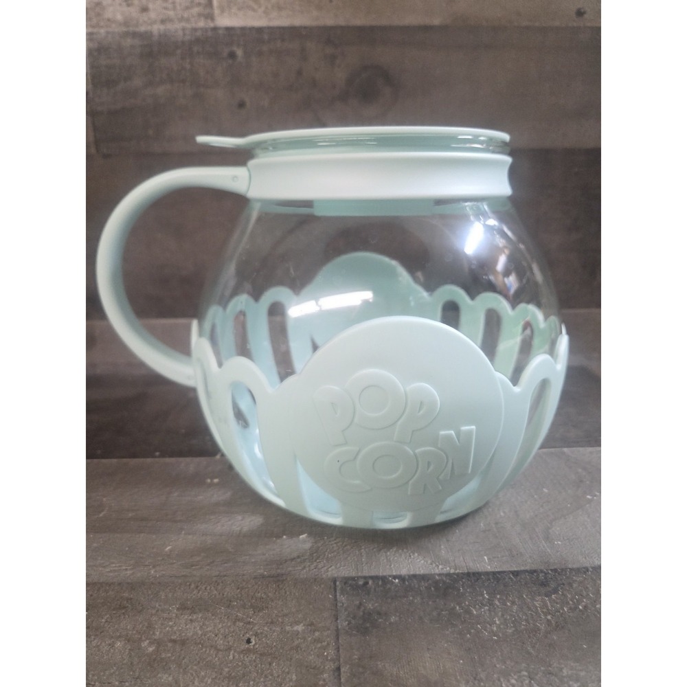 Ecolution Micro-Pop Microwave Glass Popcorn Popper Mint Green Lid Bowl